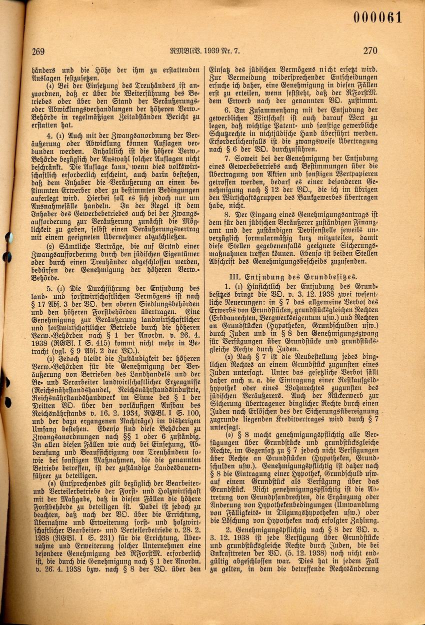 Durchführungserlass des Reichswirtschaftsministers zur Verordnung über den "Einsatz des jüdischen Vermögens", 6. Februar 1939.