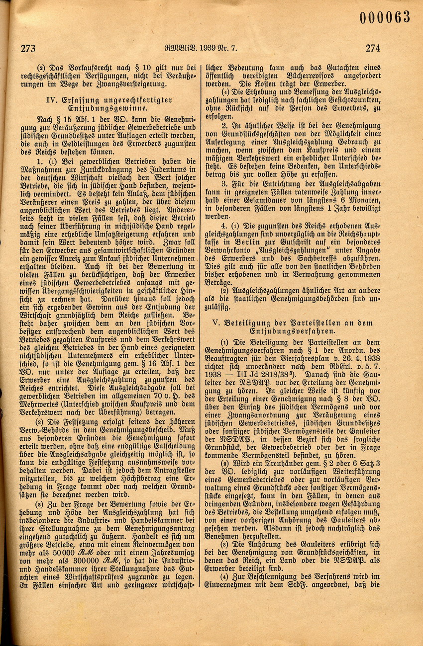 Durchführungserlass des Reichswirtschaftsministers zur Verordnung über den "Einsatz des jüdischen Vermögens", 6. Februar 1939.