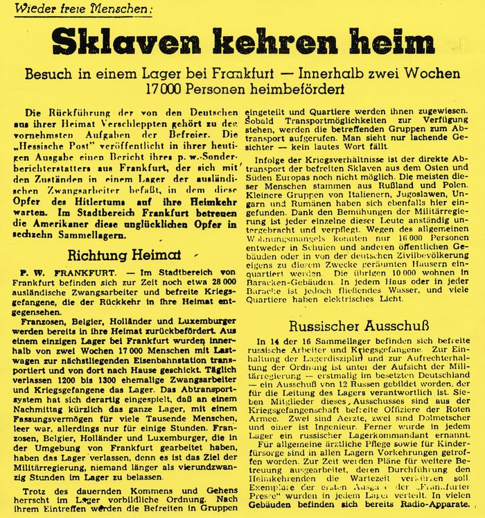 Bild zum Dokument Zeitungsartikel: "Wieder freie Menschen: Sklaven kehren heim"