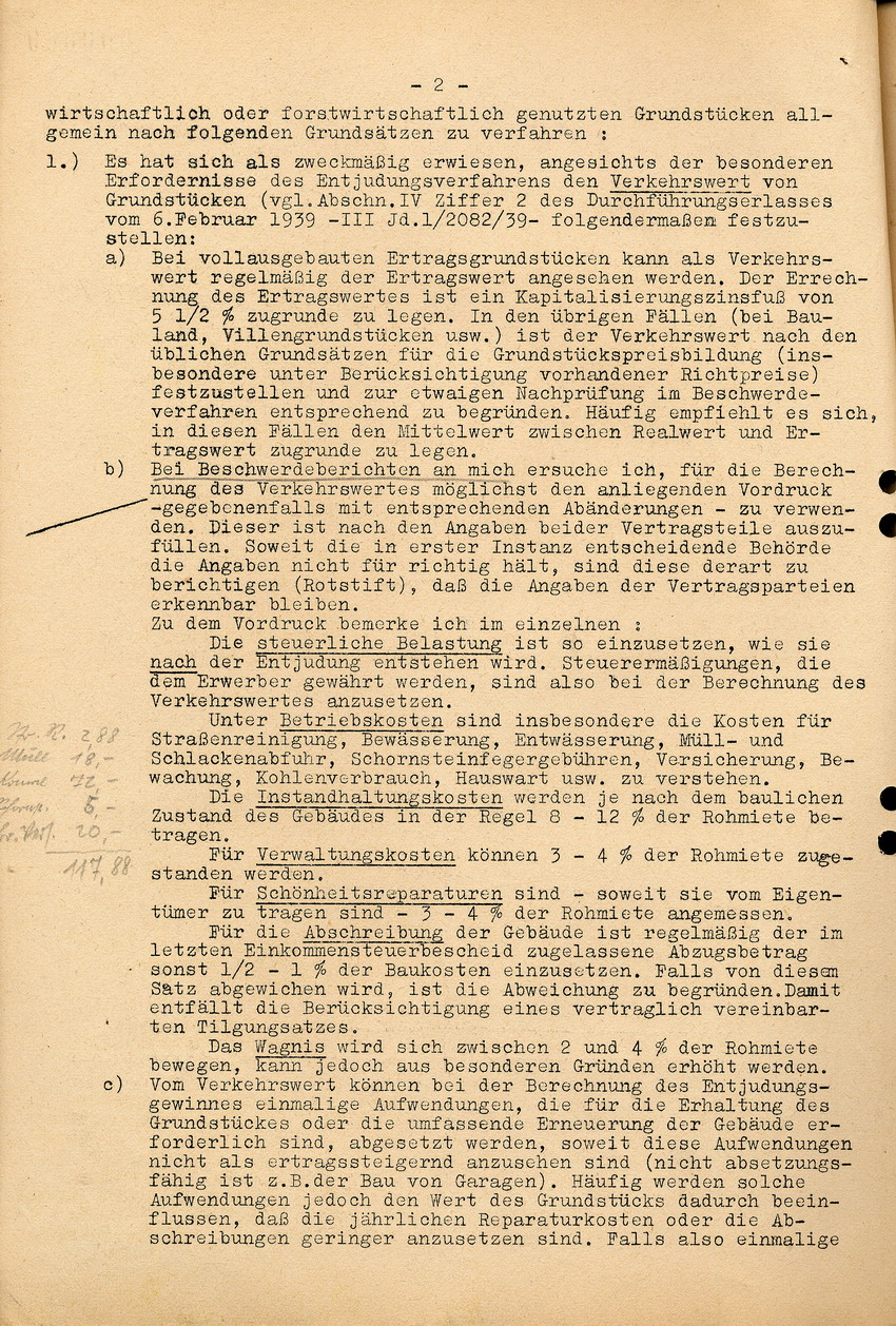 Schreiben des Reichswirtschaftsministers betreffend "Ausgleichszahlungen" bei jüdischem Grundbesitz, 23. Oktober 1939.