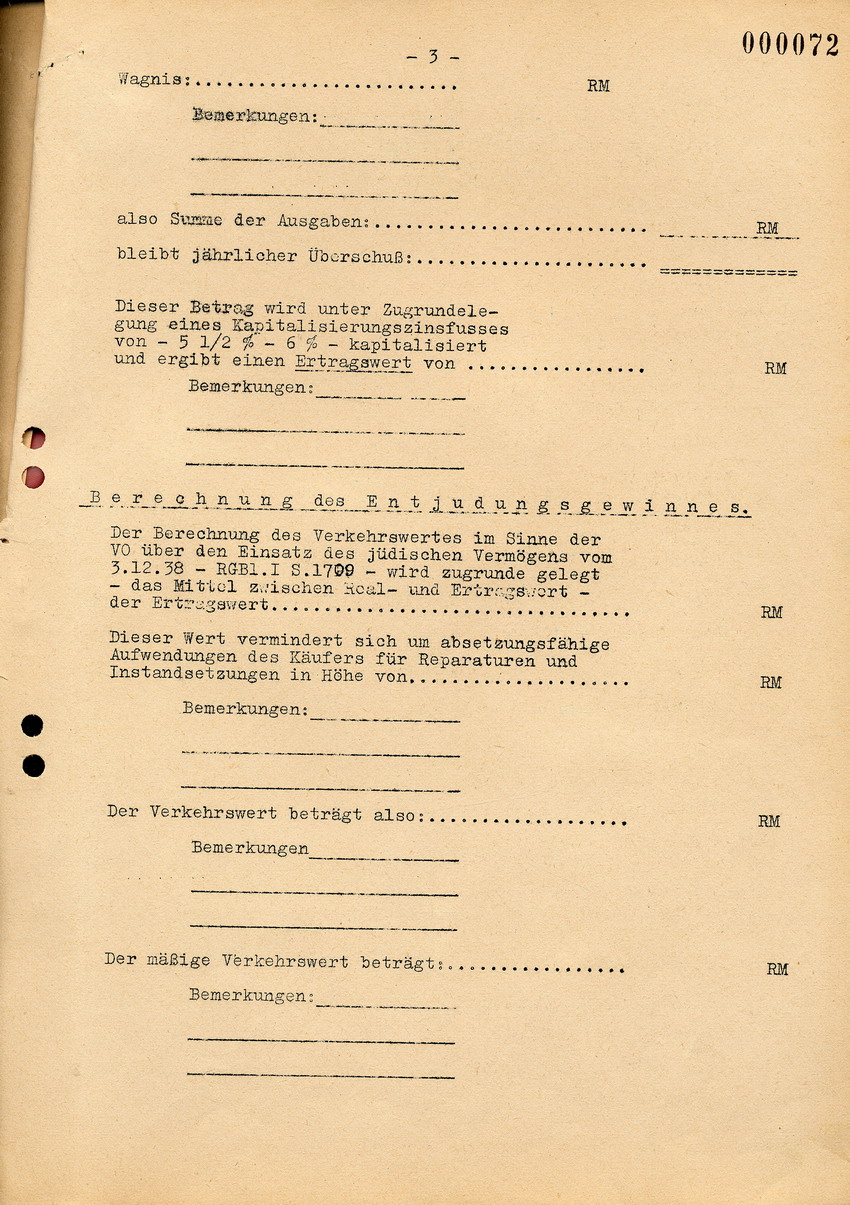 Schreiben des Reichswirtschaftsministers betreffend "Ausgleichszahlungen" bei jüdischem Grundbesitz, 23. Oktober 1939.