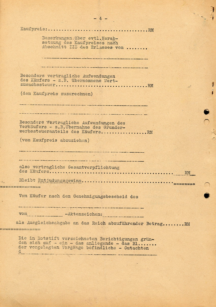 Schreiben des Reichswirtschaftsministers betreffend "Ausgleichszahlungen" bei jüdischem Grundbesitz, 23. Oktober 1939.