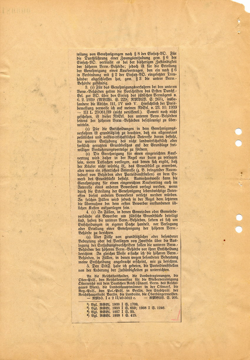 Runderlass des Reichswirtschaftsministers betreffend "Einsatz des jüdischen Vermögens", 23. Januar 1940.