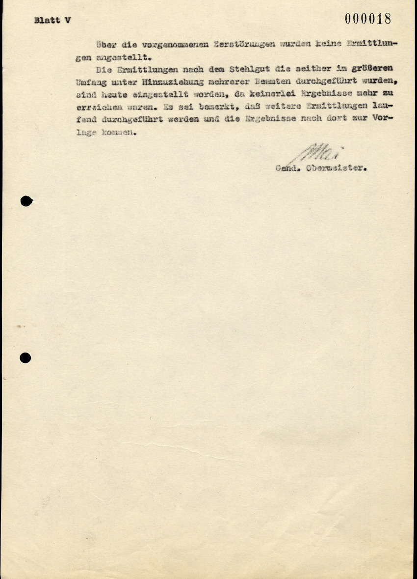 Bericht über die Ermittlungen im Fall der Plünderungen gegen die jüdische Bevölkerung in Kirchhain,  22. November 1938