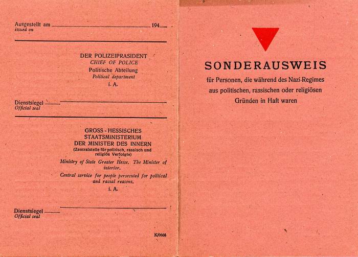 Bild zum Dokument Dokument: Sonderausweis für politisch, rassisch und religiös V