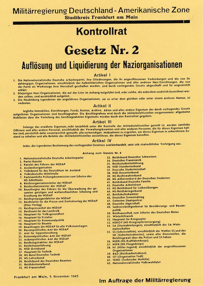 Bild zum Dokument Anschlag: Kontrollratgesetz Nr. 2: Auflösung und Liquidierung