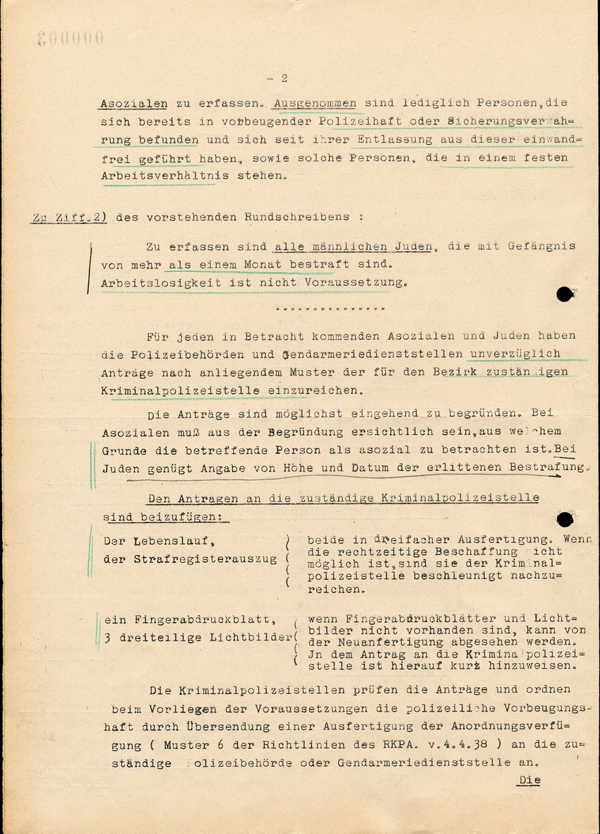 Anordnung der Staatlichen Kriminalpolizeistelle Frankfurt, zum Rundschreiben von Heydrich vom 1.Juni, 4 Juni 1938.