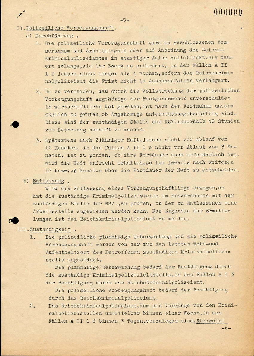 Abschrift einer Verfügung des Reichs und Preußischem Minister des Inneren, bezüglich der Vorbeugenden Verbrechensbekämpfung durch die Polizei, 14. Dezember 1937