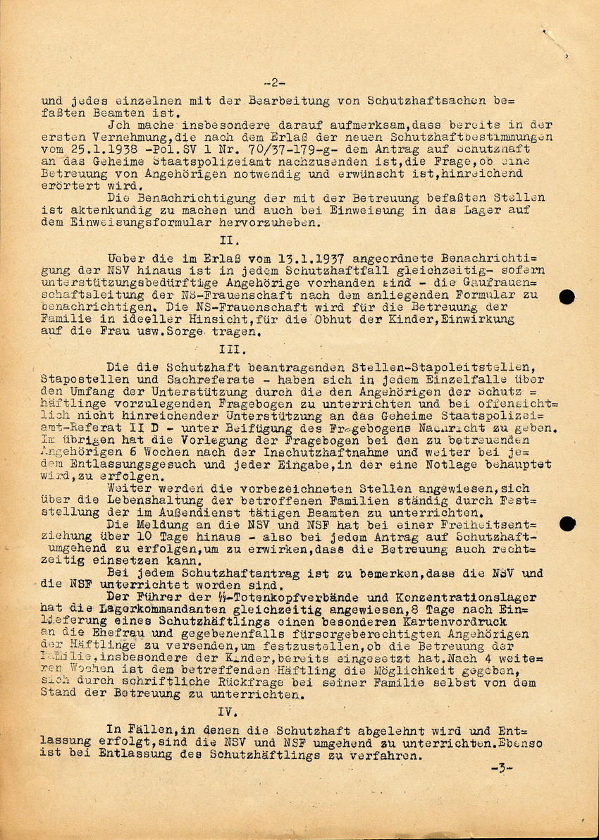 Abschrift eines Briefes an die Staatliche Kriminalpolizei Kassel, betreffend die "Betreuung von Angehörigen von Vorbeugungshäftlingen", 4. August 1938