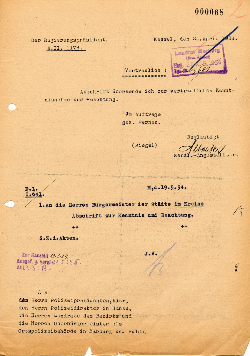Schreiben des Reichsministers des Innern betreffend Richtlinien für die Behandlung von Pässen "deutscher Emigranten im Ausland", 19. März 1934.