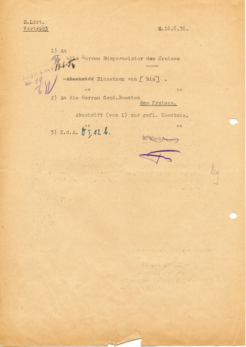 Vertrauliches Schreiben der Staatspolizeistelle für den Regierungsbezirk Kassel betreffend Anfragen ausländischer Behörden zu "Emigranten", 15. Juni 1936.