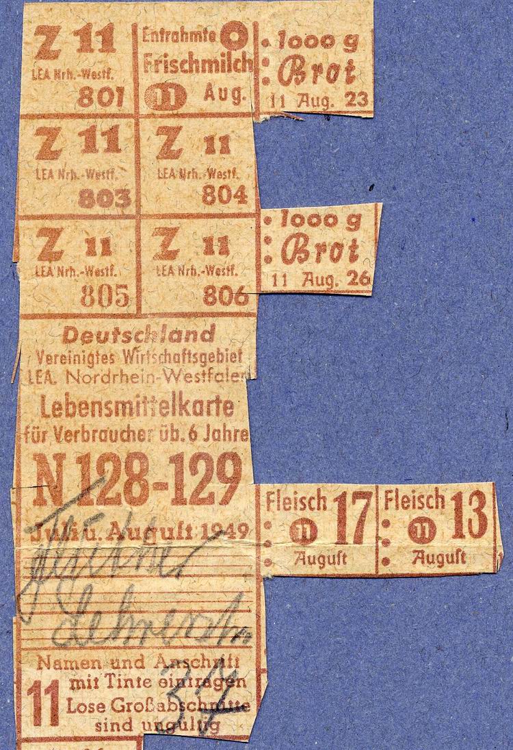 Lebensmittelkarten Nordrhein-Westfalen 1949 Bild zum Dokument Lebensmittelkarten aus der US-Besatzungszone (Groß-Hessen) 194