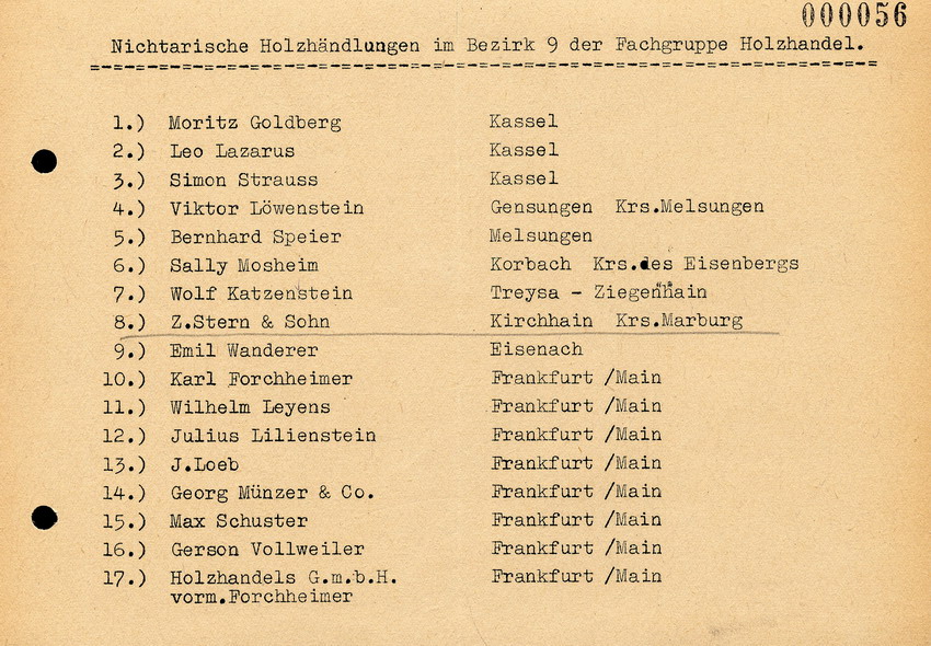 Die Fachgruppe Holzhandel an das Bürgermeisteramt Kirchhain, betreffend einer Aufstellung der nichtarischen Firmen ihres Bereichs, 25. Januar 1938