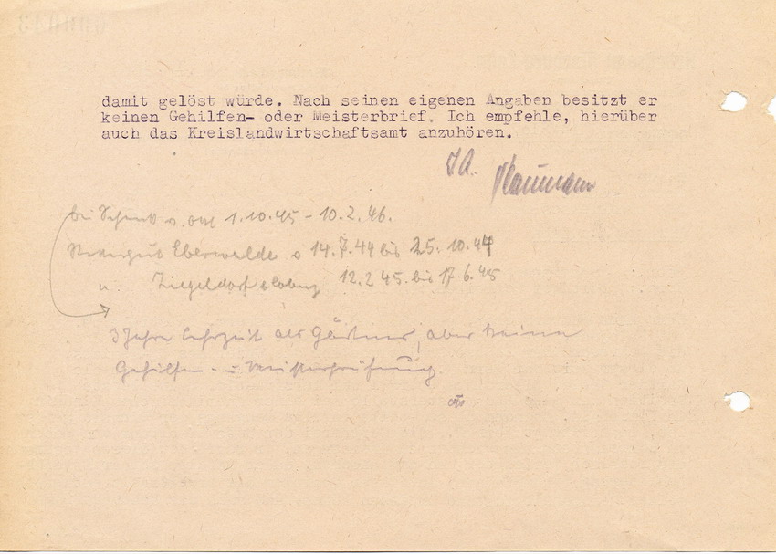 Schreiben des Arbeitsamtes Marburg an den Landrat in Marburg betreffend Arbeitsstellen von Hans Pulvermacher, 18. Juli 1946.