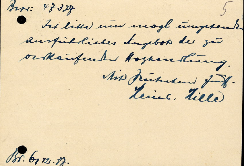 Heinrich Hille in Brackenhausen an Z. Stern, Kirchhain, btr. dessen Anzeige im Holzanzeiger, 6. Dezember 1937