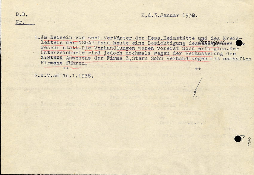 Der Bürgermeister in Kirchhain an die Hessische Heimstätte in Kassel, betreffend einer Besichtigung des Holzlagers der Firma Z. Stern, 22. Dezember 1937