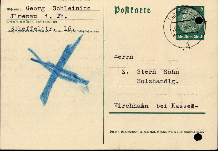 Georg Schleinitz in Ilmenau an Z.Stern in Kirchhain,betreffend den anstehenden  Verkauf der Firma, 25. Dezember 1937