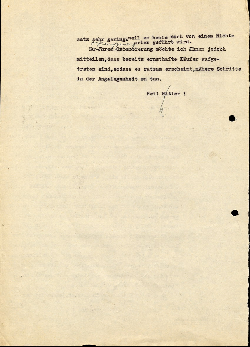Der Bürgermeister in Kirchhain an die Firma Agnus Cassens in Grossefehn Ostfriesland, btr. "Verkauf einer nichtarischen Holzhandlung" 6. April 1938