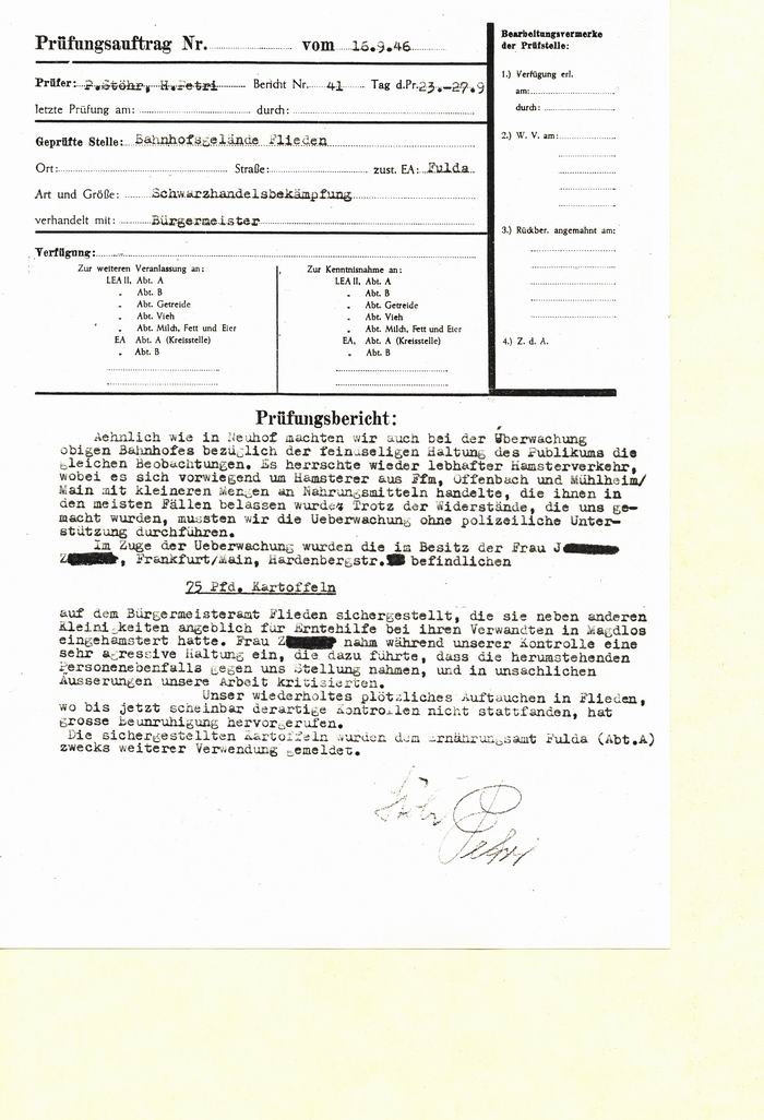 Bild zum Dokument Prüfbericht: Schwarzhandelsbekämpfung vom 28.9.1946
