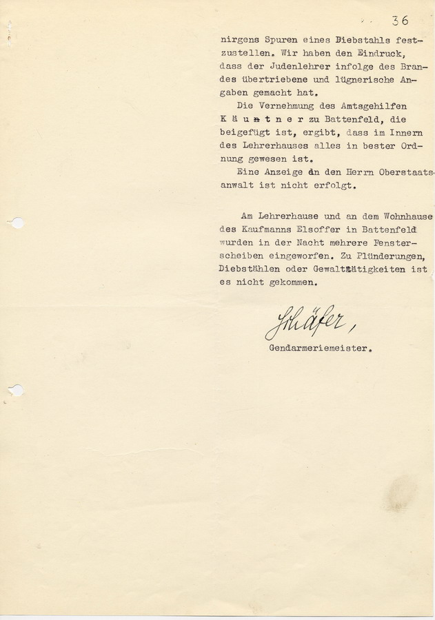 Bericht der Gendarmerie-Inspektion in Frankenberg an den Landrat in Frankenberg. Bericht über Auschreitungen, 11. November 1938