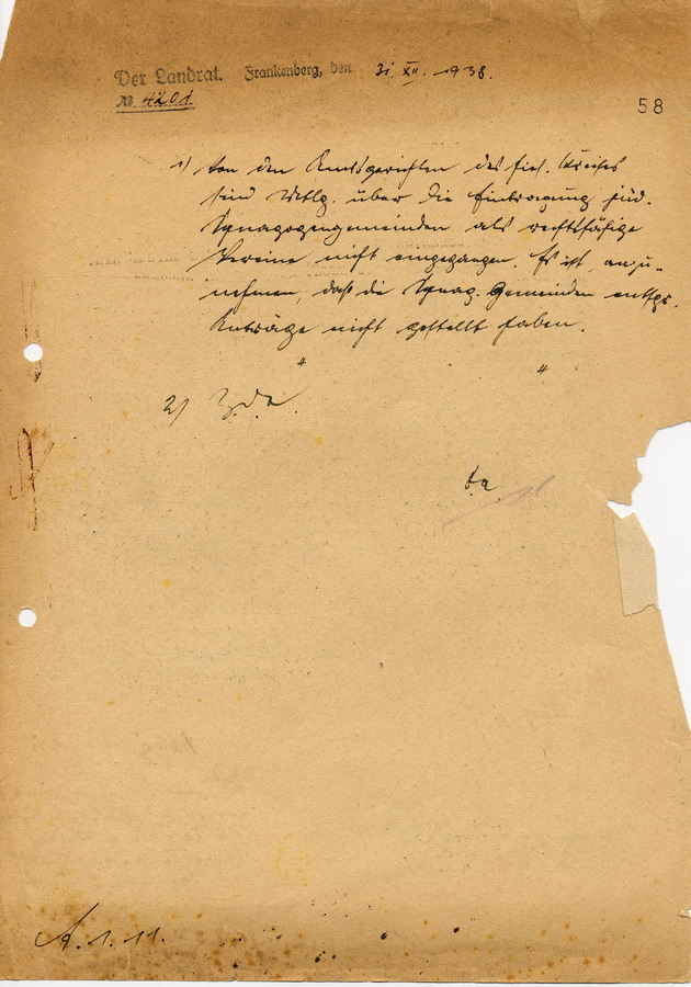 Schreiben des Regierungspräsidenten in Kassel an Landräte, Bürgermeister und Polizei. "jüdische Kultusvereine" sind nicht mehr Körperschaften des öffentlichen Rechts, 15. Dezember 1938
