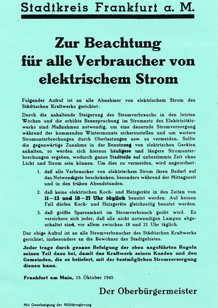 Bild zum Dokument Anschlag Stadtkreis Frankfurt: "Zur Beachtung für alle Verbrau