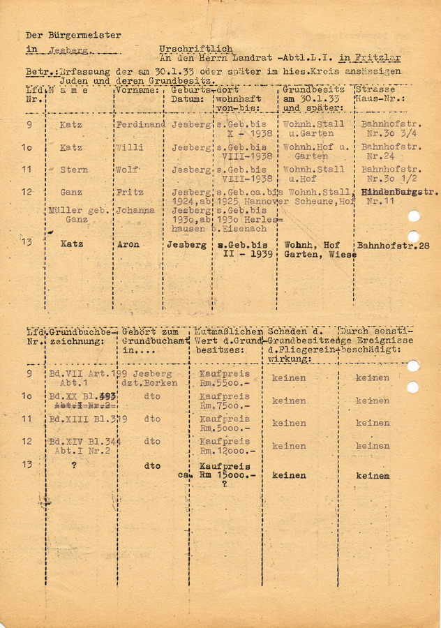 Schreiben des Regierungspräsidents in Kassel an die Oberbürgermeister und Landräte. Erhebung über ehemals jüdischen Grundbesitz, 2. Dezember 1947