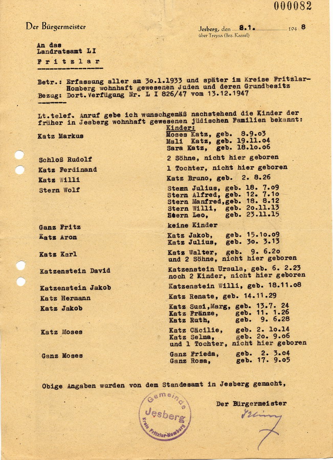 Schreiben des Regierungspräsidents in Kassel an die Oberbürgermeister und Landräte. Erhebung über ehemals jüdischen Grundbesitz, 2. Dezember 1947