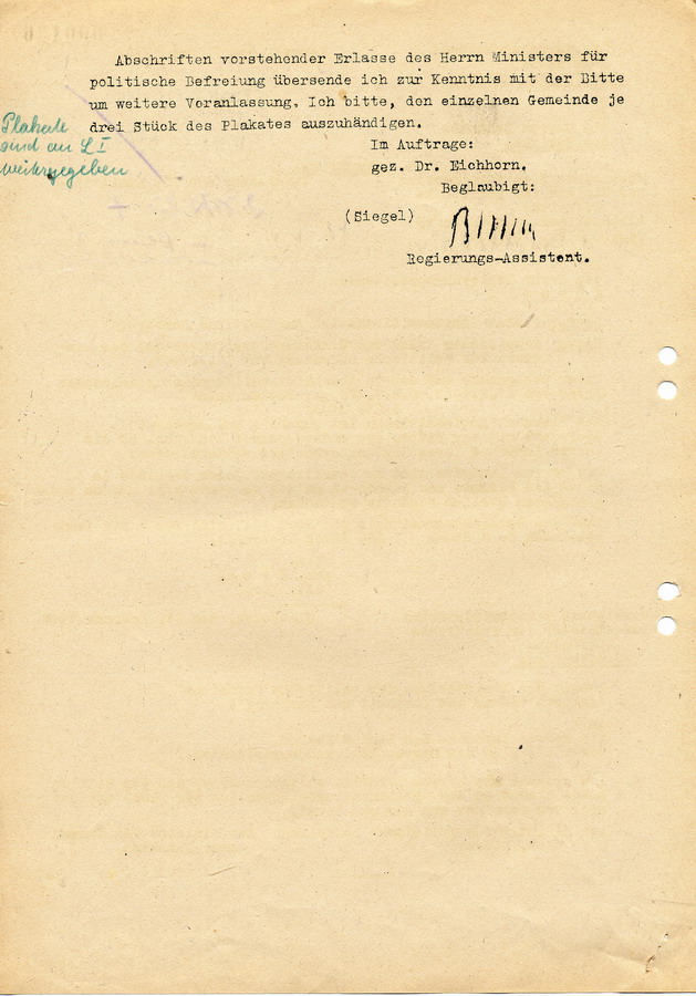 Schreiben des Regierungspräsendenten in Kassel an die Landräte. Plakat gegen Antisemitismus, 7. Mai 1948