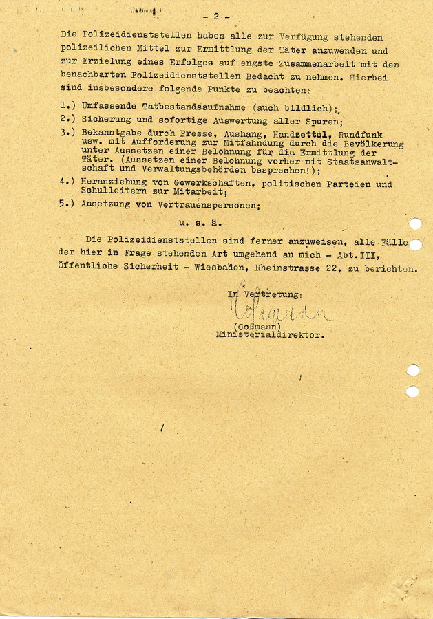 Vertrauliches Schreiben des Hessischen Staatsministeriums/Minister des Innern an die Regierungspräsidenten. Schändung von jüdischen Friedhöfen, 25. Mai 1948