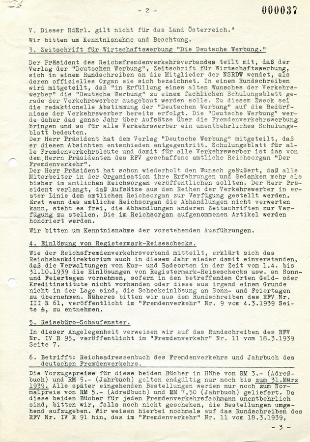 Rundschreiben des Landesfremdenverkehrverbands Kurhessen in Kassel an den Kreisausschuß in Frankenberg. Juden werden von der Benutzung öffentlicher Einrichtungen ausgeschlossen, 22. März 1939