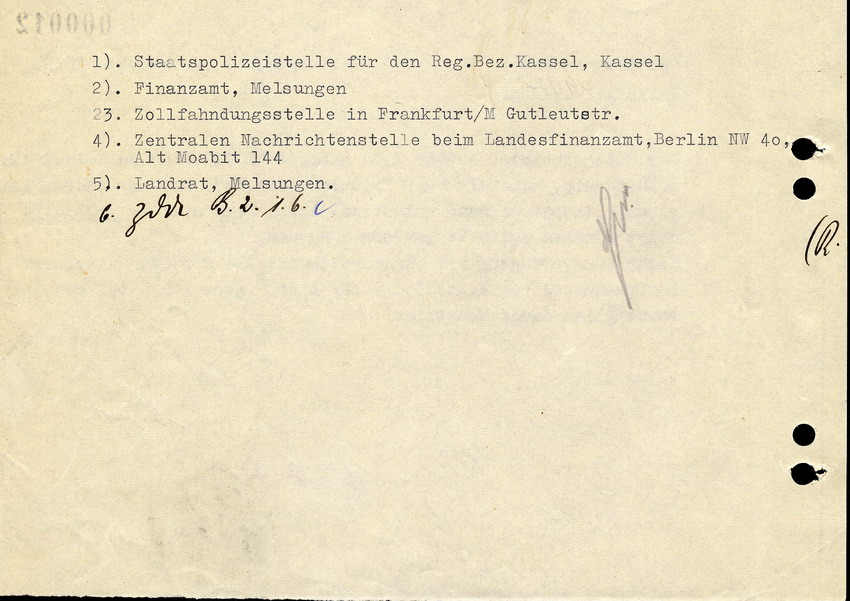 Schreiben des Bürgermeisters von Melsungen betreffend Ausstellung eines Reisepasses für Metzgermeister Arthur Katz in Melsungen, 11. November 1935.
