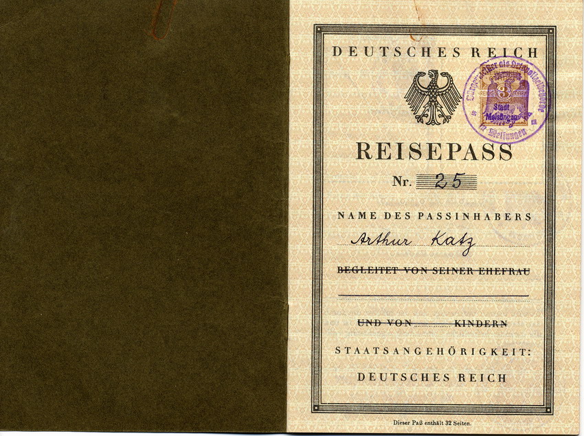 Reisepass von Arthur Katz, gültig vom 14. November 1935 bis 14. November 1936.