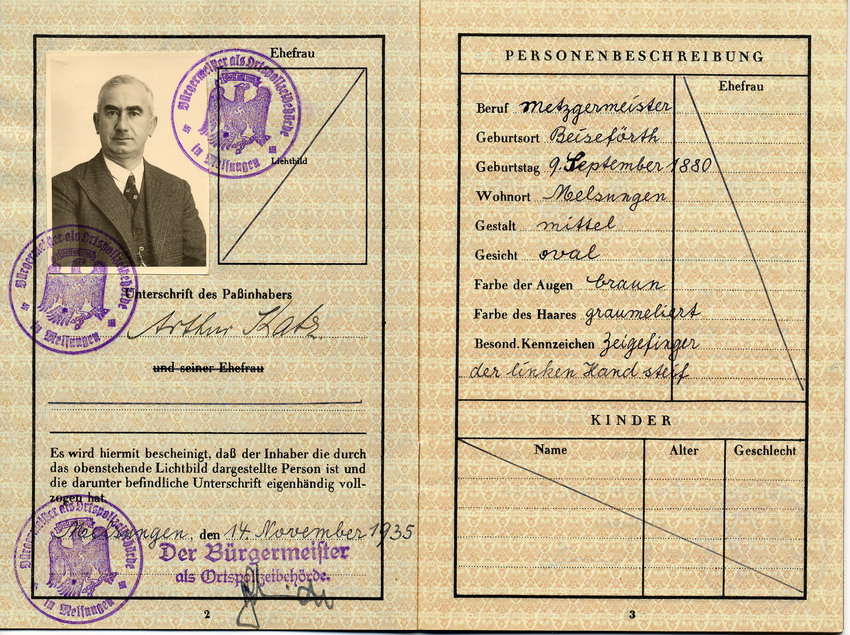 Reisepass von Arthur Katz, gültig vom 14. November 1935 bis 14. November 1936.