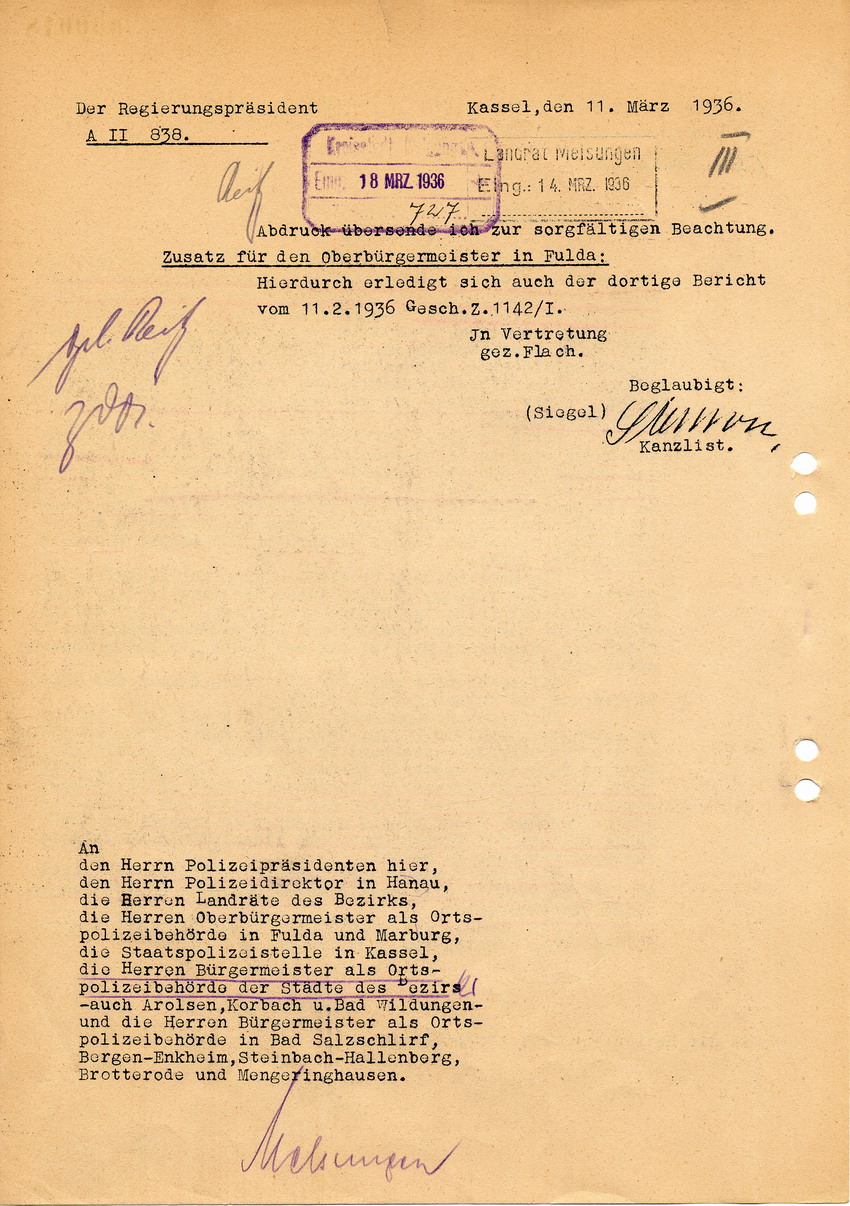 Runderlass des Reichs- und Preuß. Ministers des Innern betreffend Ausstellung von Reisepässen an Juden, 25. Februar 1936.