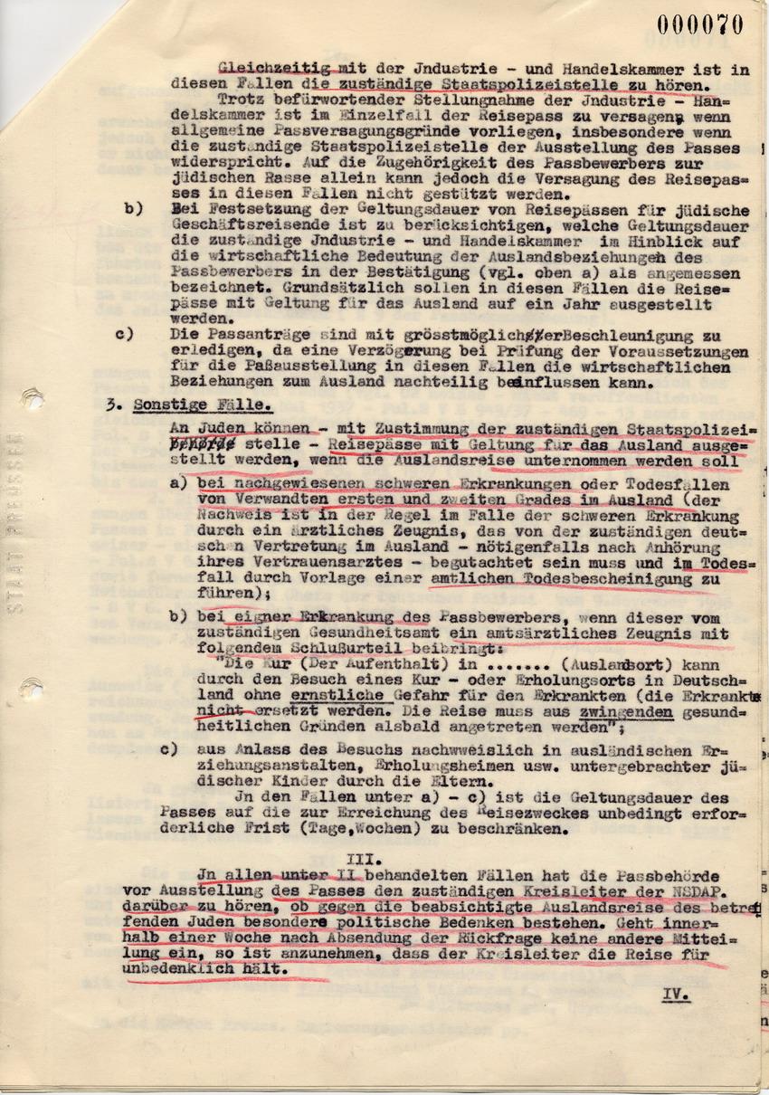 Runderlass des Reichs- u. Preuß. Ministers des Innern betreffend Ausstellung von Pässen an Juden im Inland, 16. November 1937.