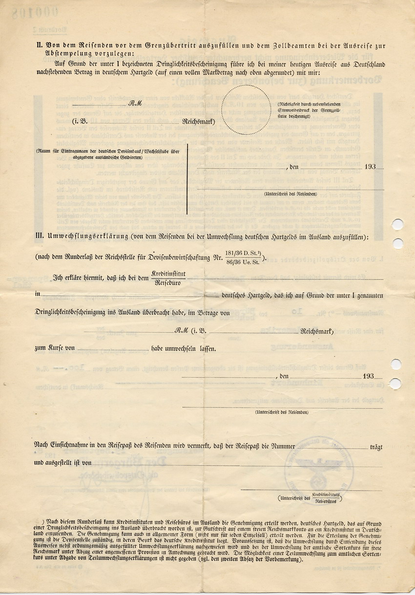 "Dringlichkeitsbescheinigung" betreffend Auswanderung von Bernhard und Bella Speier nach Nordamerika, 29. September 1938.