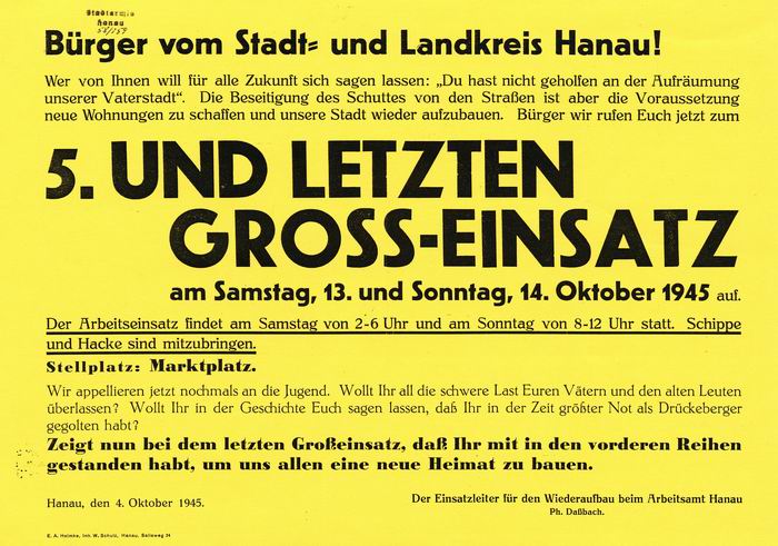 Bild zum Dokument Plakate: Anschläge zum Trümmereinsatz in Hanau.