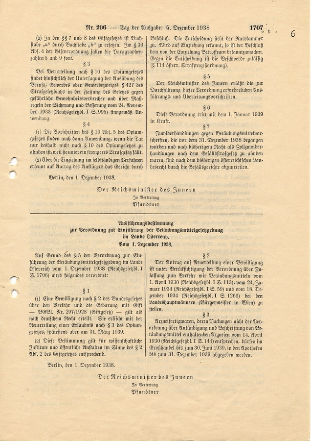 Verordnung über den Einsatz des jüdischen Vermögens, verfasst von Reichswirtschaftsminister Walther Funk und Reichsminister des Innern Frick, 3. Dezember 1938