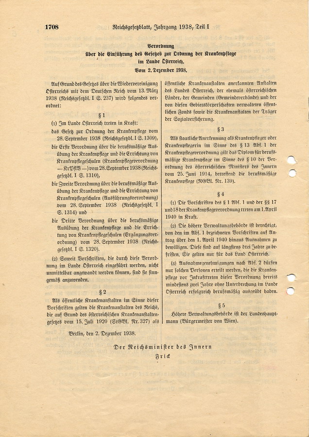 Verordnung über den Einsatz des jüdischen Vermögens, verfasst von Reichswirtschaftsminister Walther Funk und Reichsminister des Innern Frick, 3. Dezember 1938