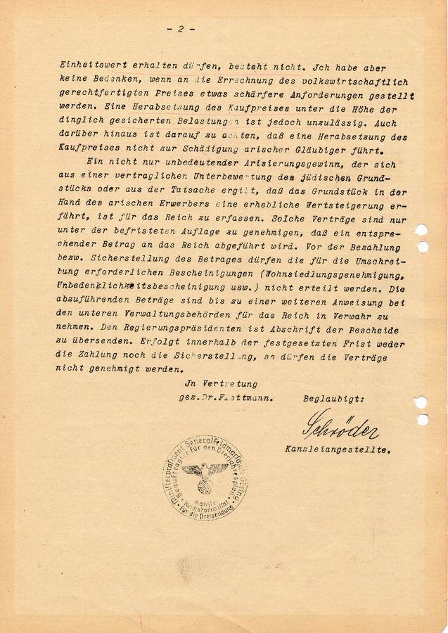 Streng vertraulicher Schnellbrief des Ministerpräsidents Generalfeldmarschall als Reichskommissar für die Preisbildung an sämtliche Preisbildungs- und Überwachungsstellen. Richtlinien zu Verkaufspreisen von Immobilien, 13. Dezember 1938