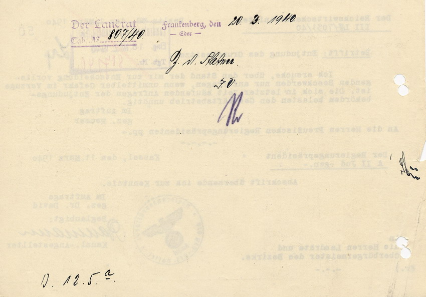Schreiben des Reichswirtschaftsministers an die Regierungspräsidenten. Anfragen zum Stand einer Enteignung sind nur bei "Gefahr im Verzug" zu stellen, 1. März 1940