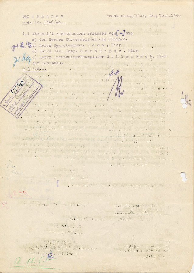 Schreiben des Reichsministers des Innern an die Regierungspräsidenten. Gesetz über Mietverhältnisse mit Juden, 11. April 1940