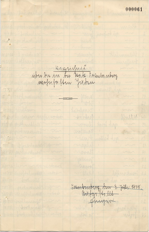 Schreiben des Landrats in Frankenberg an die Polizeibehörden und sämtliche Polizisten. Erstellung eines neuen Verzeichnisses über jüdische Bürger, 25. Juni 1935