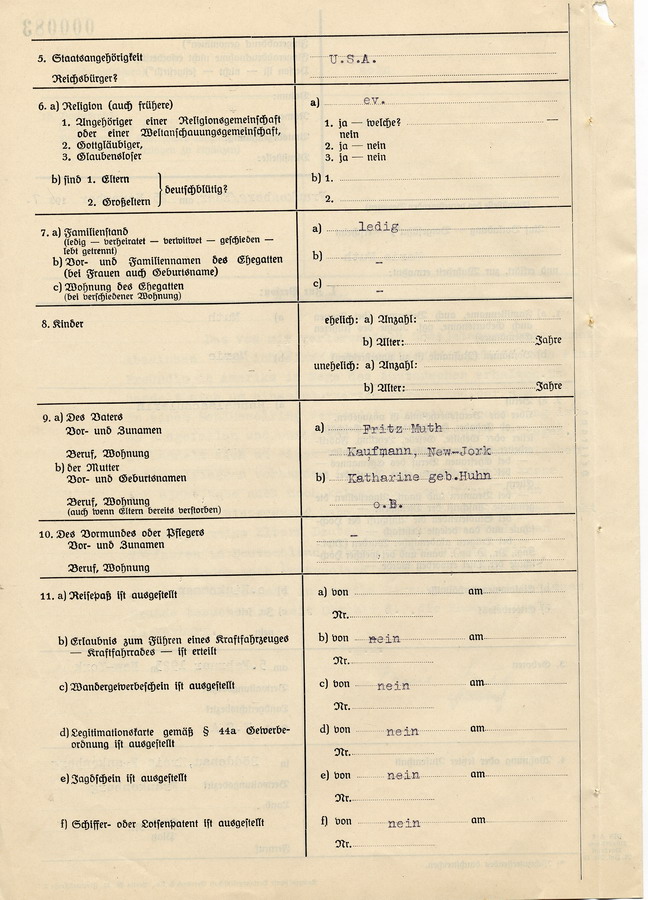 Protokoll der Vernehmung von Marie Muth aus Röddenau. Aussage bezügl. "Sowjetabzeichen" und Immigration der Familie Muth nach Deutschland, 25. November 1937