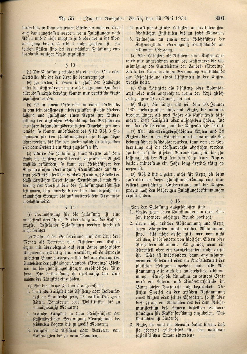 Verordnung über die Zulassung von Ärzten zur Tätigkeit bei den Krankenkassen, 17. Mai 1934.