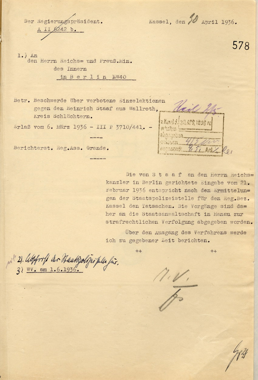 Mitteilung Regierungspräsident Bild zum Dokument Mitteilung des Regierungspräsidenten zu der Beschwerde Heinric