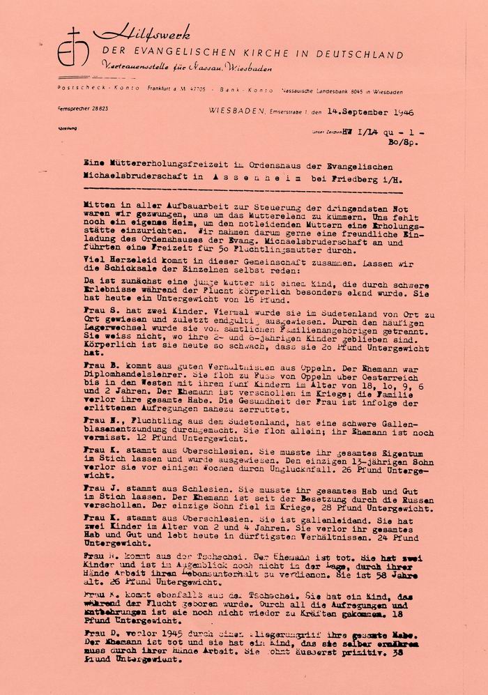 Bild zum Dokument Schreiben: des Hilfswerkes der Evangelischen Kirche in Deutsch