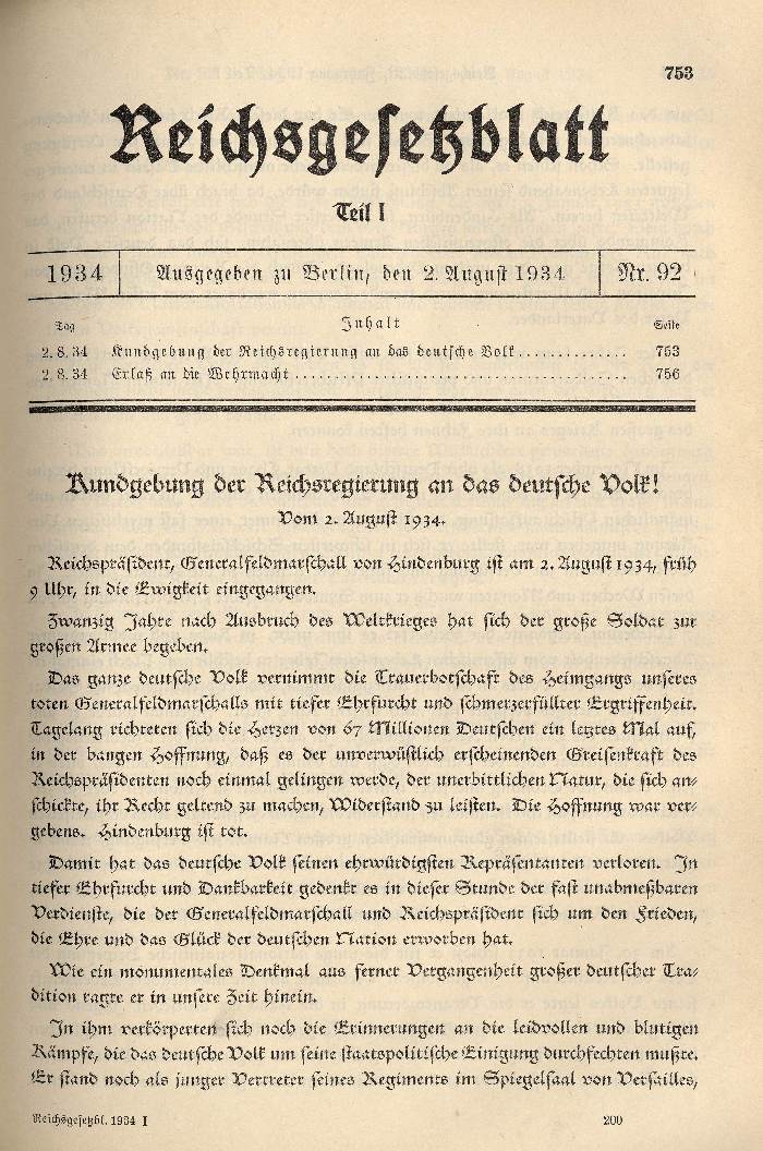 Bild zum Dokument Kundgebung der Reichsregierung an das deutsche Volk