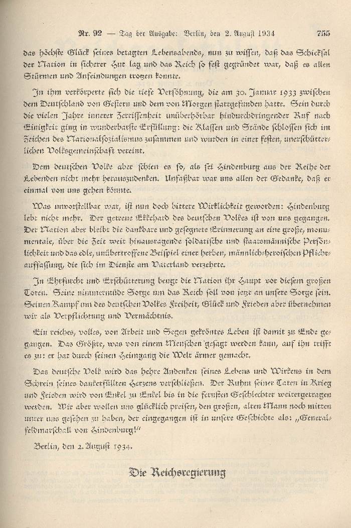 Bild zum Dokument Kundgebung der Reichsregierung an das deutsche Volk